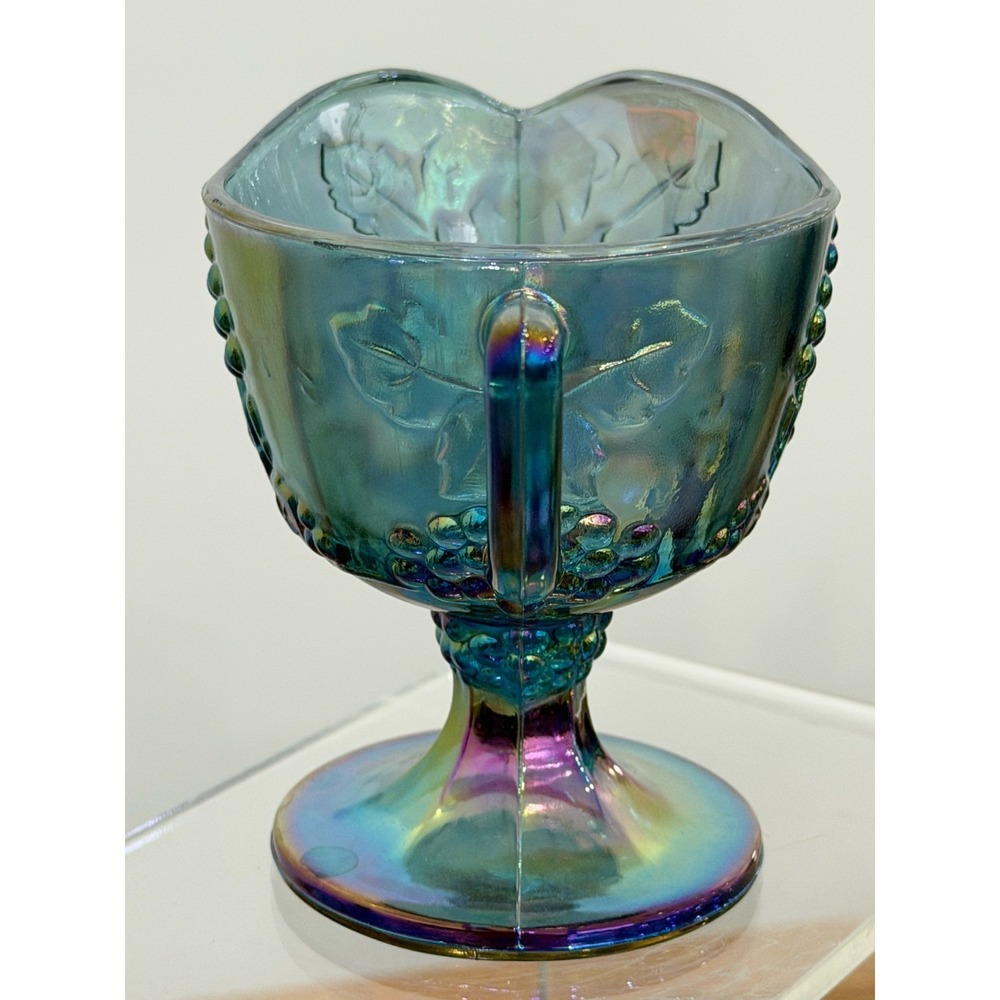 Vintage Indiana Blue Iridescent Carnival Glass Harvest Grape Creamer 1970's - Picture 8 of 8